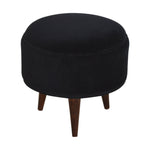 Solid Mango Wood Black Velvet Nordic Style Footstool