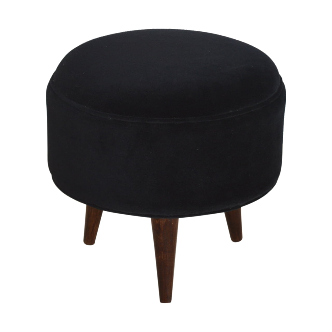 Solid Mango Wood Black Velvet Nordic Style Footstool