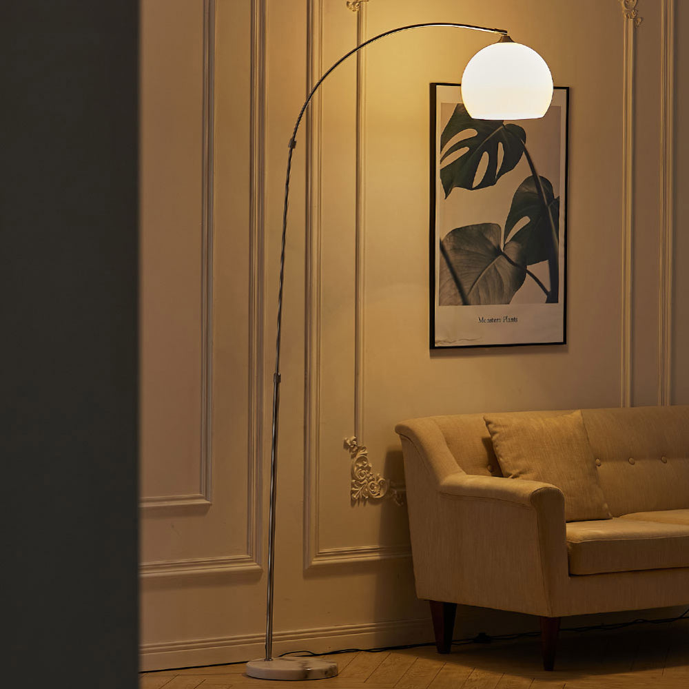 Modern Arched Floor Lamp With Marble Base Adjustable Height 145-220cm