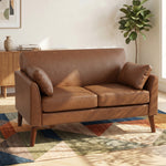 2 Seater Sofa, 132 Cm Modern Small Sofa With Solid Wood Legs | Brown