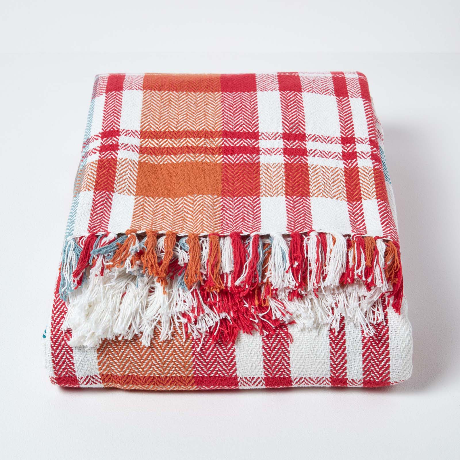 Tartan 100% Cotton Falun Throw With Tassels | 150cm x 200cm | Red
