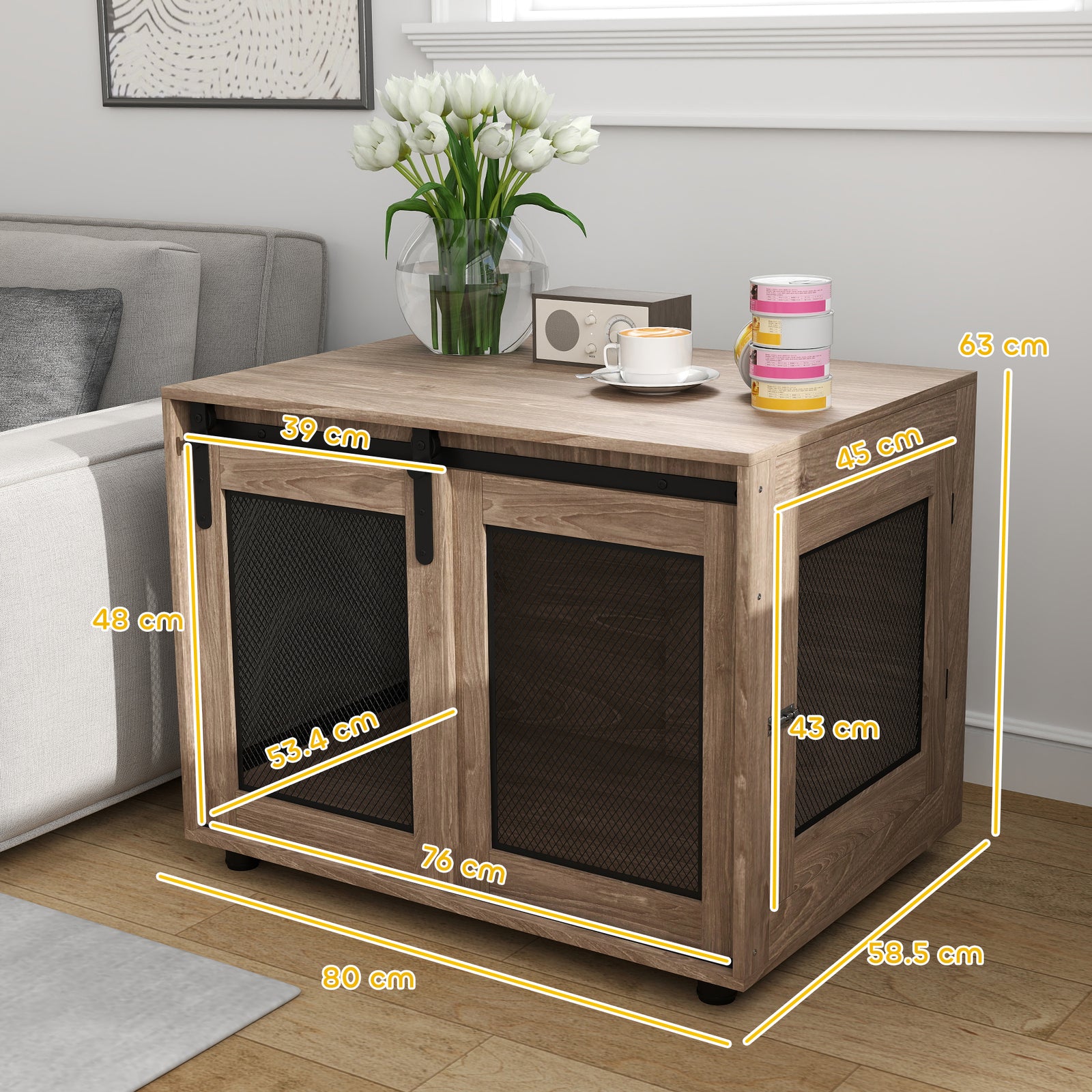 Dog Crate Furniture W/ Sliding Door, Walnut Brown | Small | Dark Brown