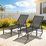 Sun Loungers Set Of 2, 5-level Reclining Sunbeds | Black