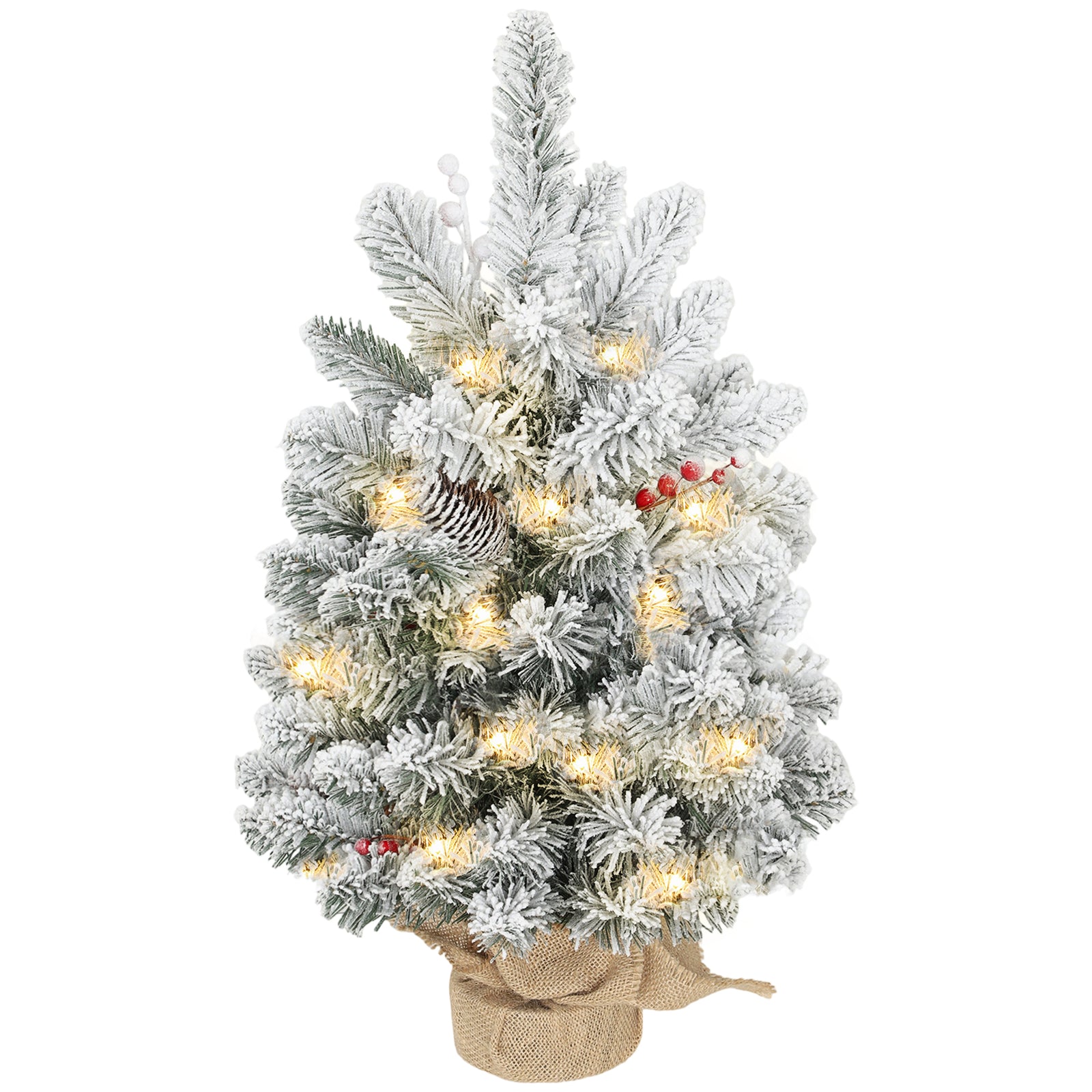 60 Cm Prelit Small Christmas Tree, Snow Flocked Tabletop Xmas Tree