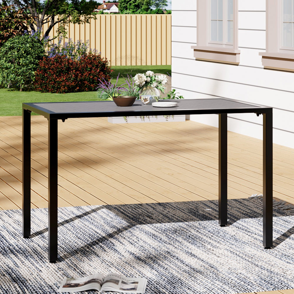 Living and Home 120cm Rectangular Outdoor Dining Table With Parasol Hole Grey