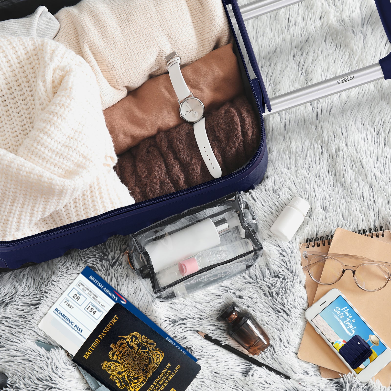 45x36x20cm Lightweight Underseat Cabin Carry On Suitcase - 100+ Airline Approved - Hard Shell Luggage - 4 Wheels | 45 x 36 x 20cm | Navy Blue