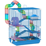 5 Tier Hamster Cage Carrier Habitat W/ Exercise Wheels, Blue