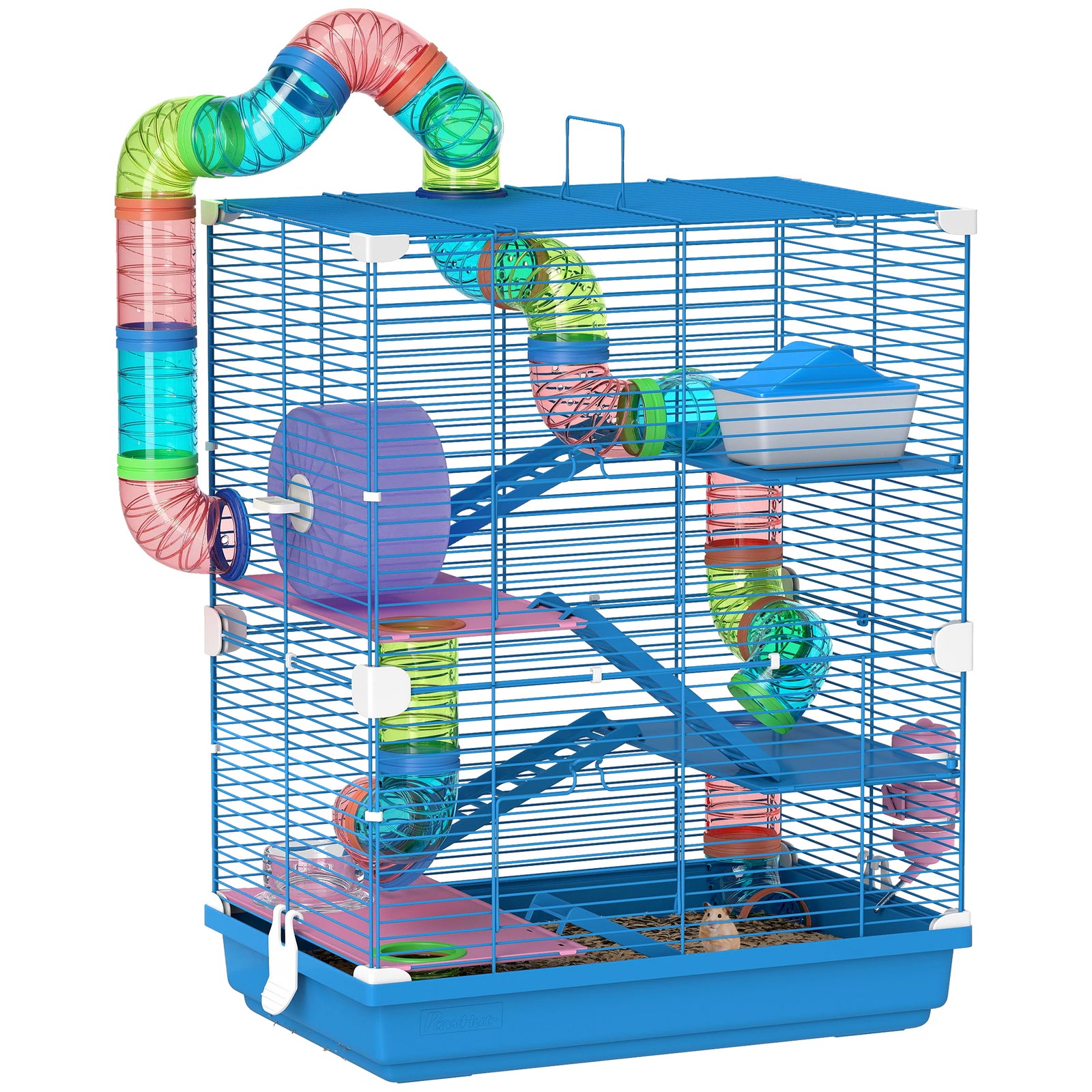 5 Tier Hamster Cage Carrier Habitat W/ Exercise Wheels, Blue