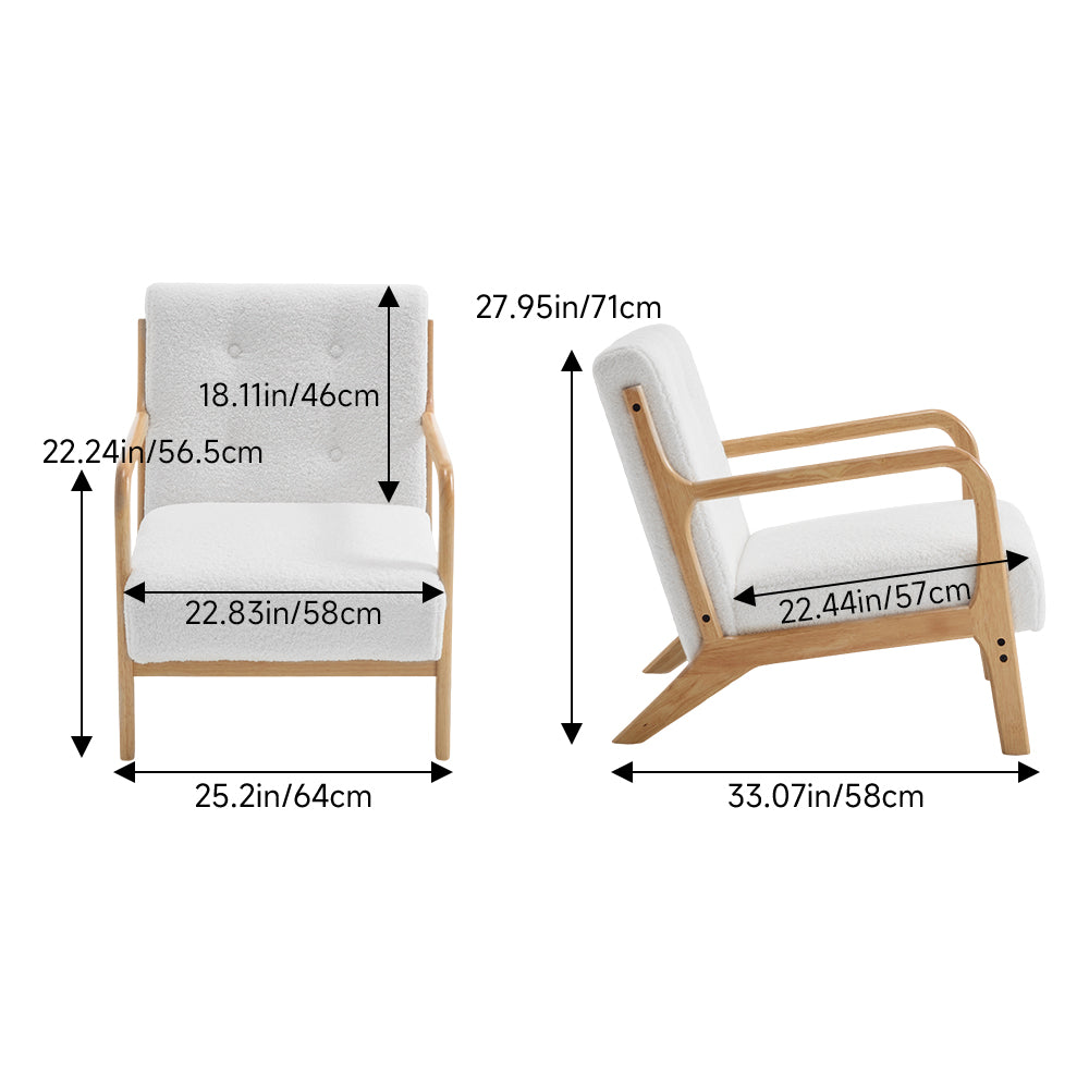White Teddy Fleece Lounge Chair With Solid Wood Frame – Cozy Accent Chair With 28d Sponge Cushion