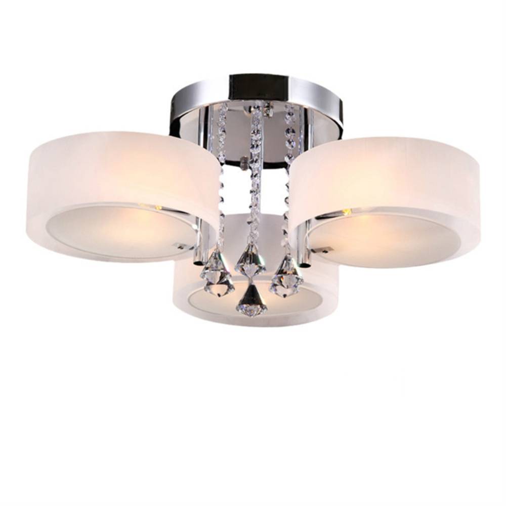 Modern Round Acrylic Led Semi Flush Mount With Crystal Accent