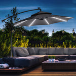 3m Cantilever Banana Parasol W/ Led Solar Lights | Light Slate Gray