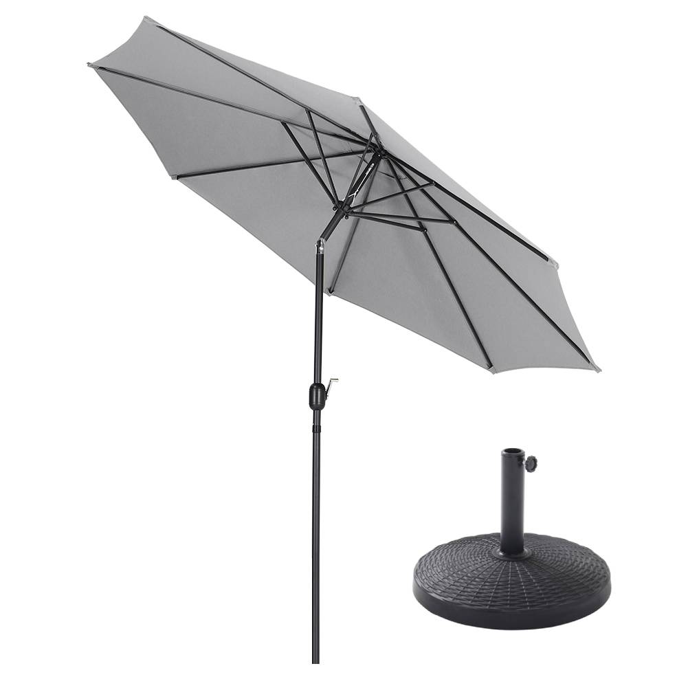 3m Garden Parasol Adjustable Tilting Parasol With Crank Handle For Outdoor Garden Patio Camping With Heavy-duty Round Base | One Size | Light Grey