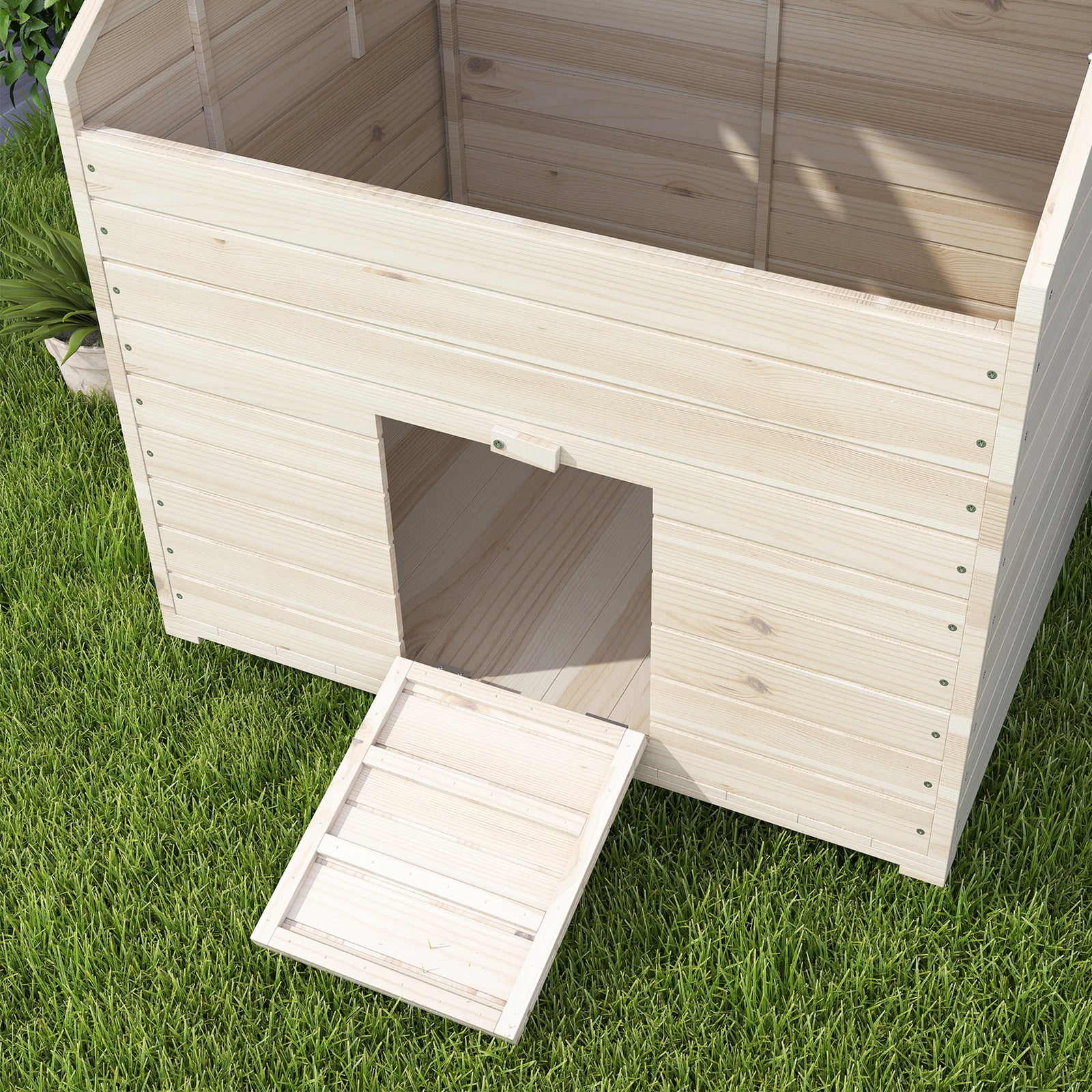 Pawhut Wooden Duck House W/ Openable Roof, Raised Base, Air Holes - Natural