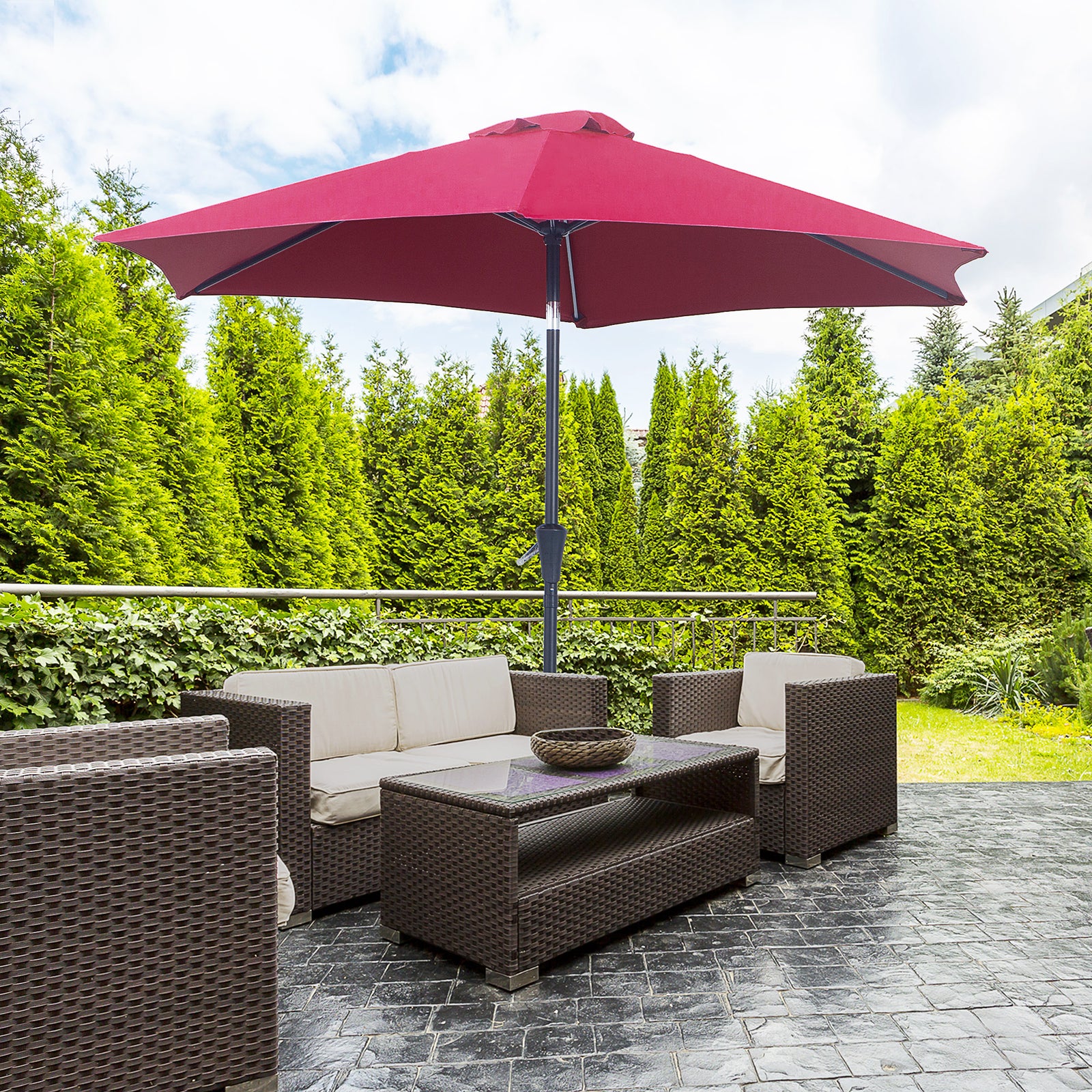 2.6m Patio Umbrella With Tilt Crank | Red
