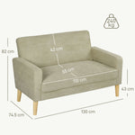 2 Seater Sofa, Velvet-feel Upholstered Loveseat For Small Space | Beige