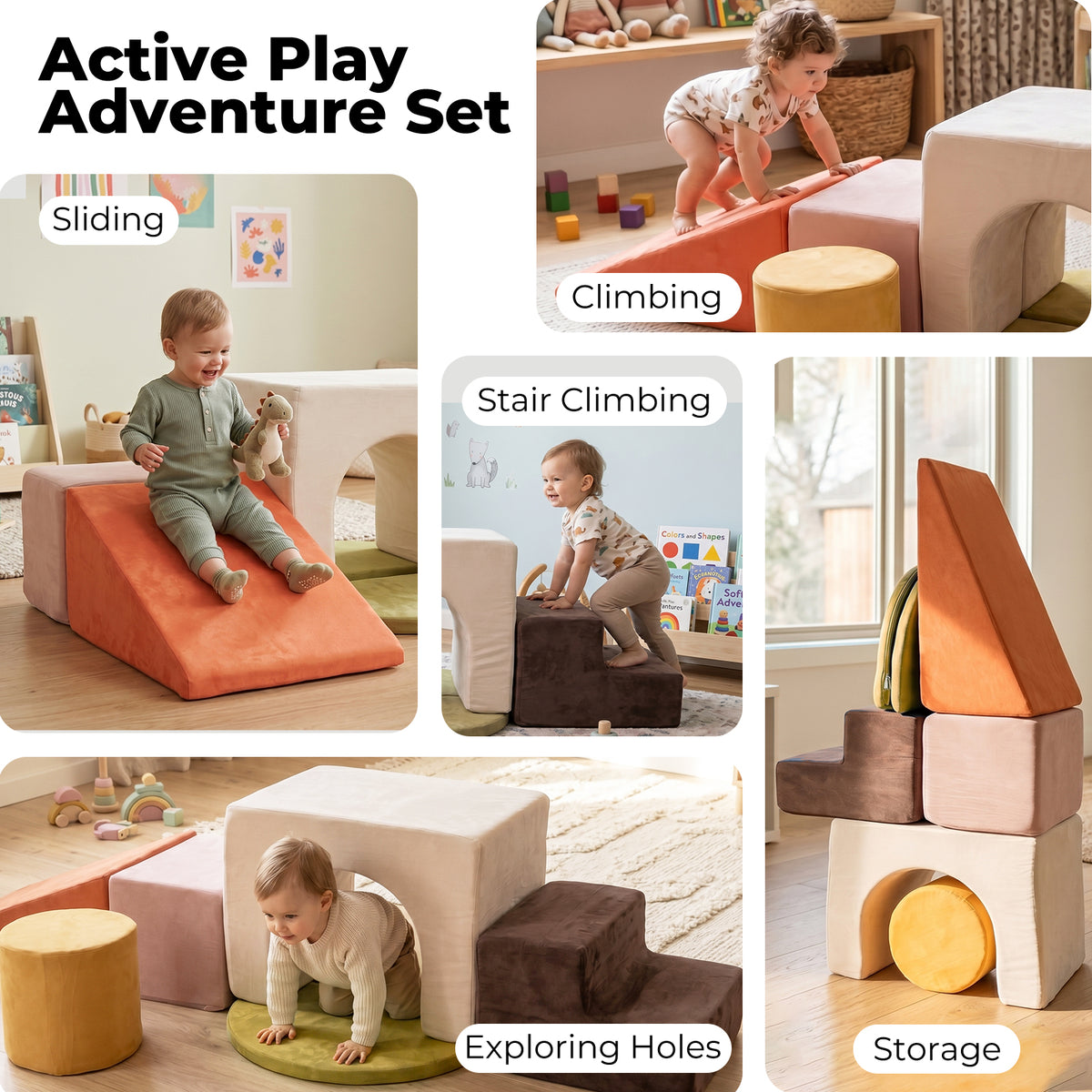 Soft Play Set Foam Blocks Baby Climbing Blocks Vellum Suede Multi-colour | Multi Colour
