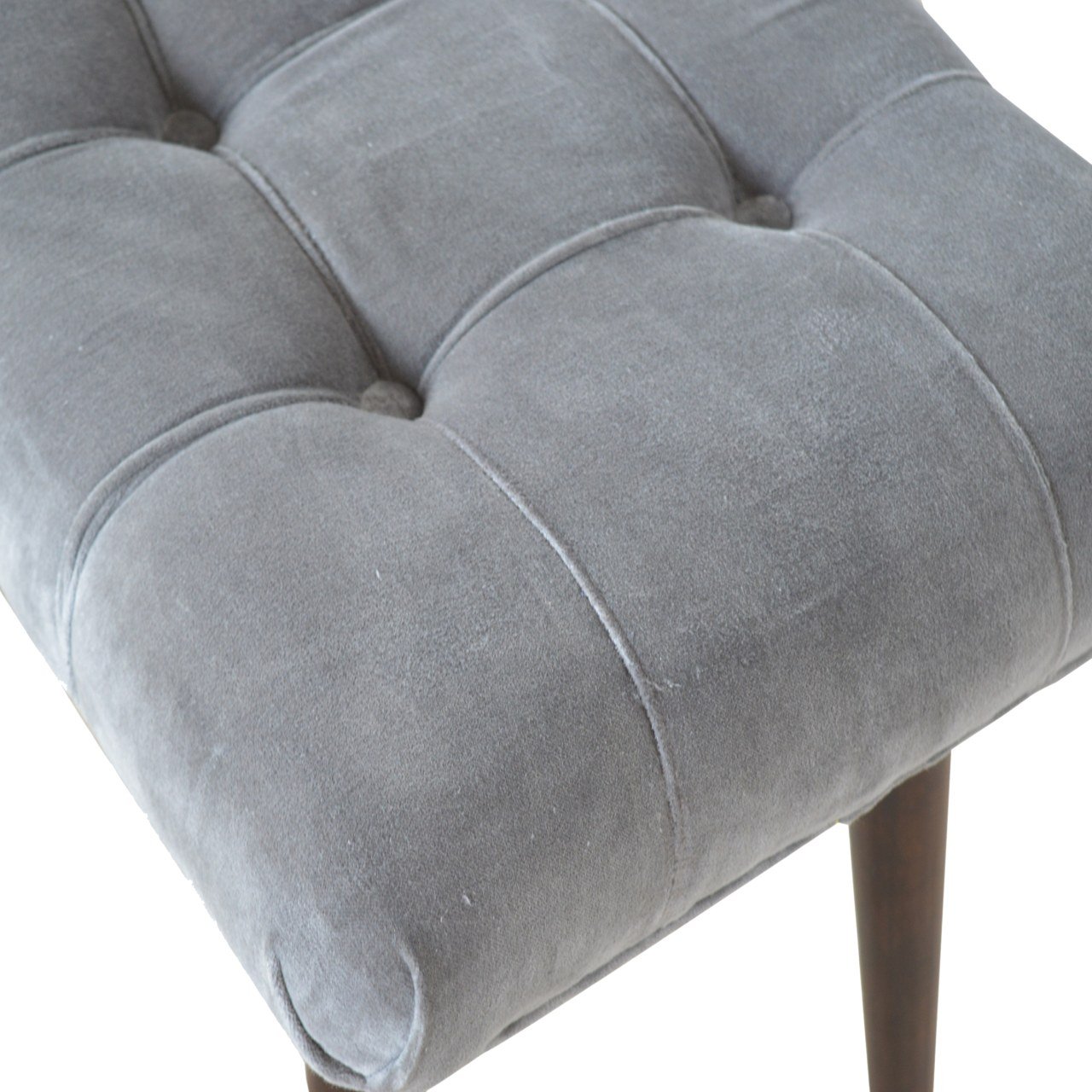 Solid Wood Grey Cotton Velvet Curved Bench