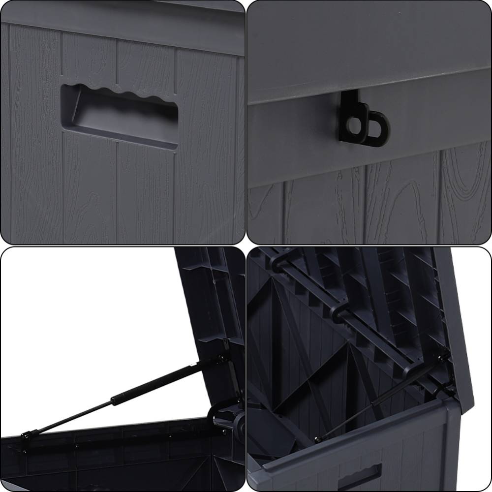 430L Large Garden Storage Box – Wooden Style Outdoor Storage Box, Waterproof, Durable & Easy to Assemble (No Wheels) | Grey