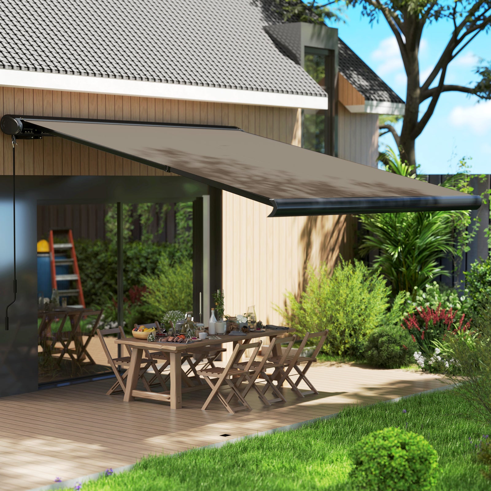 Diy Retractable Canopy With Remote Controller For Patio | Medium | Light Grey