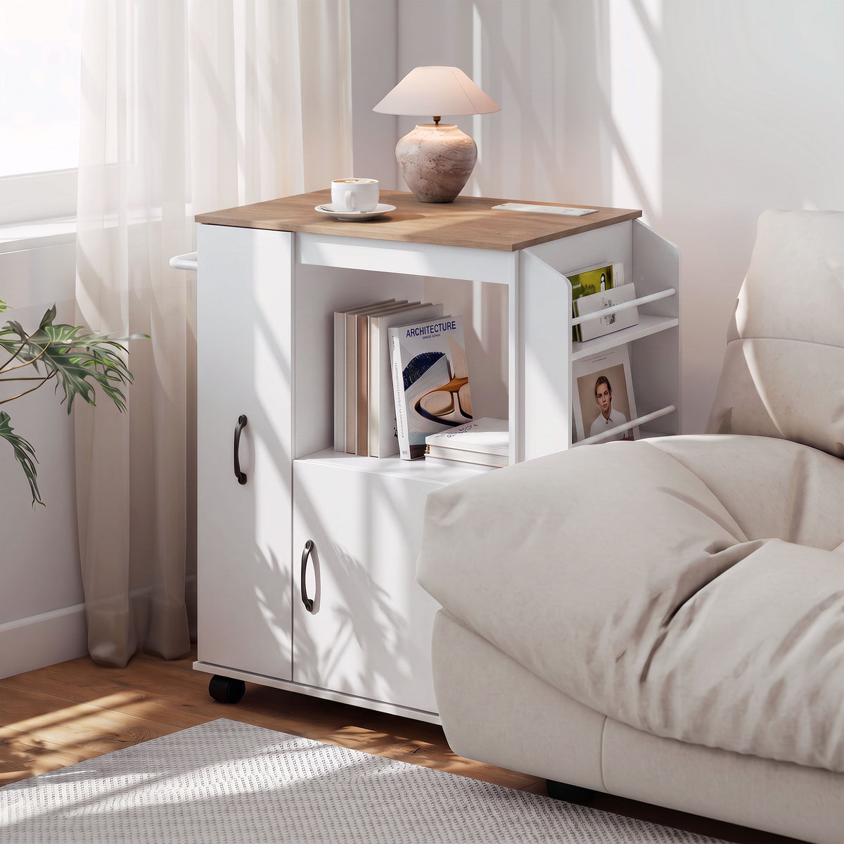 Kitchen Trolley On Wheels, Rolling Kitchen Cart With Power Outlet | White