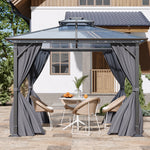 3x3m Hardtop Patio Gazebo With Curtains Metal Frame Outdoor Canopy Shelter 2.7m Height