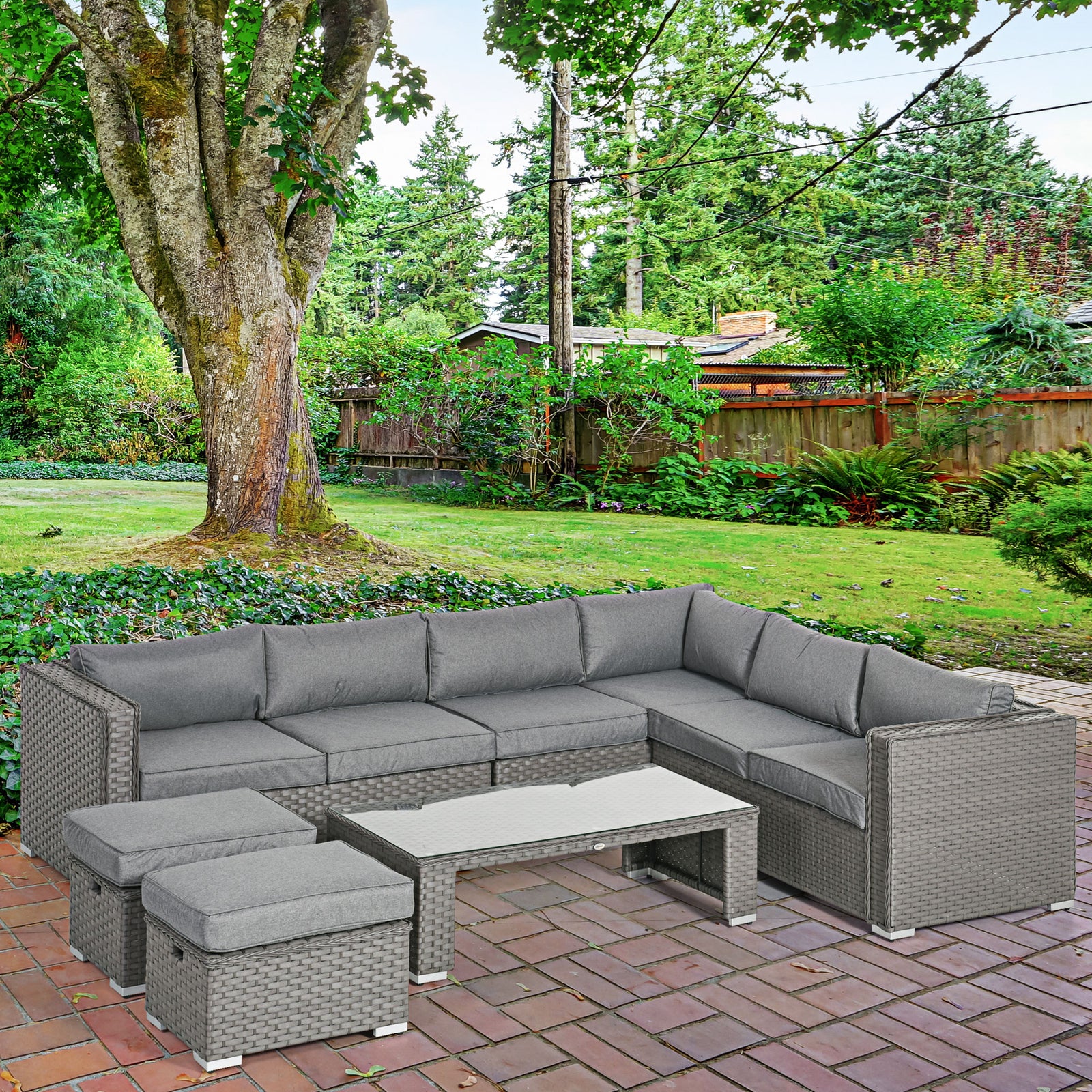 6 Pcs Pe Rattan Corner Sofa Set W/ Cushions