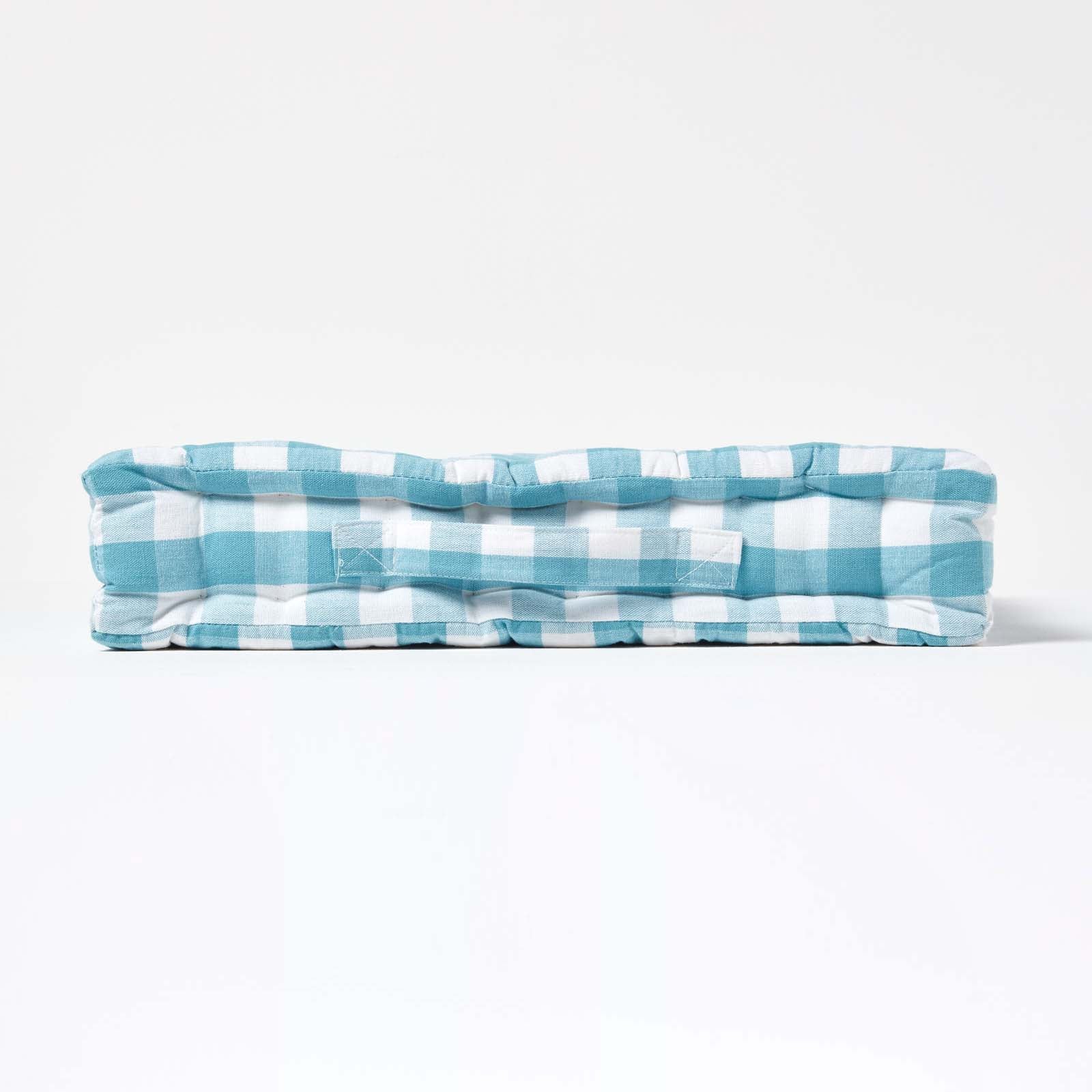 Block Check Cotton Gingham Floor Cushion | 40cm x 40cm | Blue