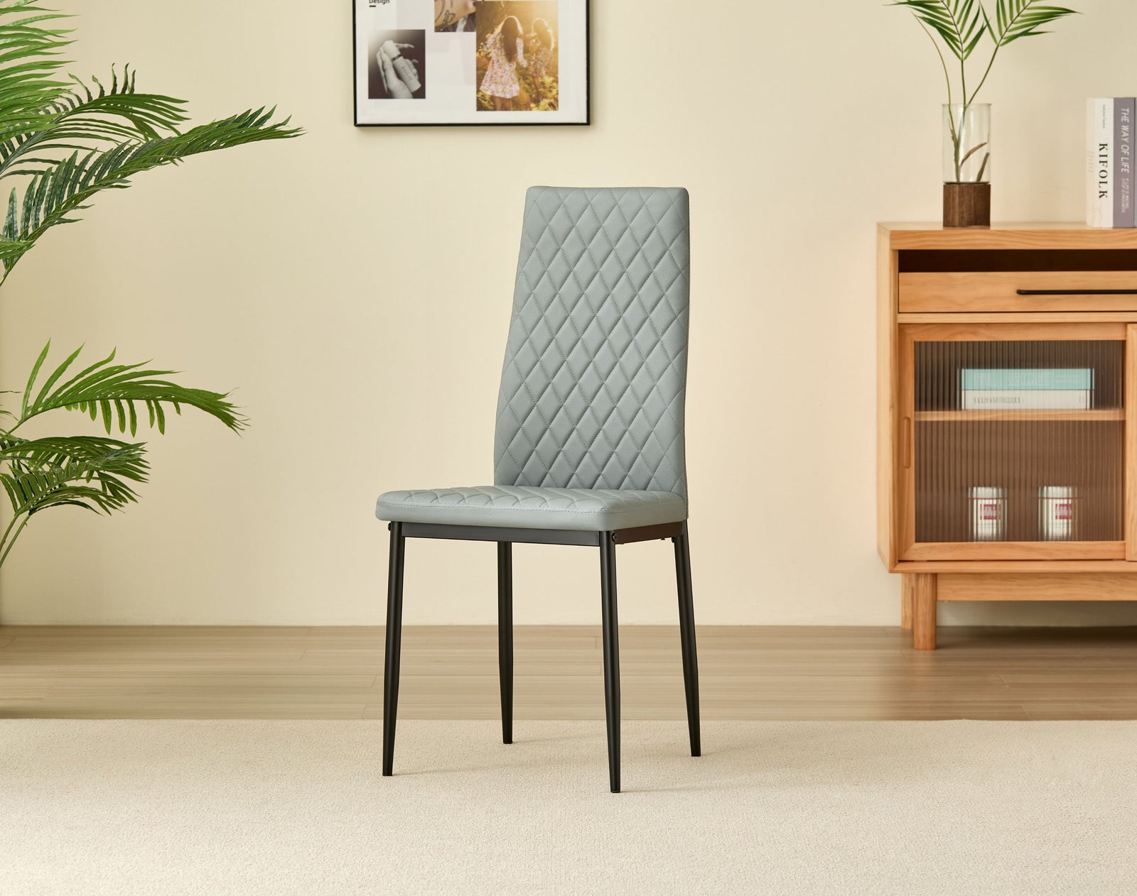 Miami Dining Table With 4 Emily Leather Chairs | Grey