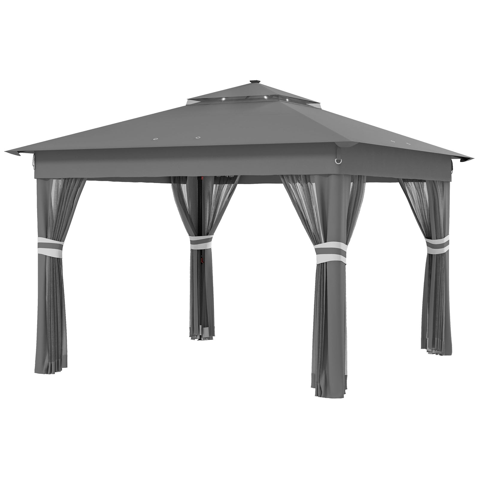 3x3(m) Pop Up Gazebo W/ Solar-powered Led Lights Curtain | Gray