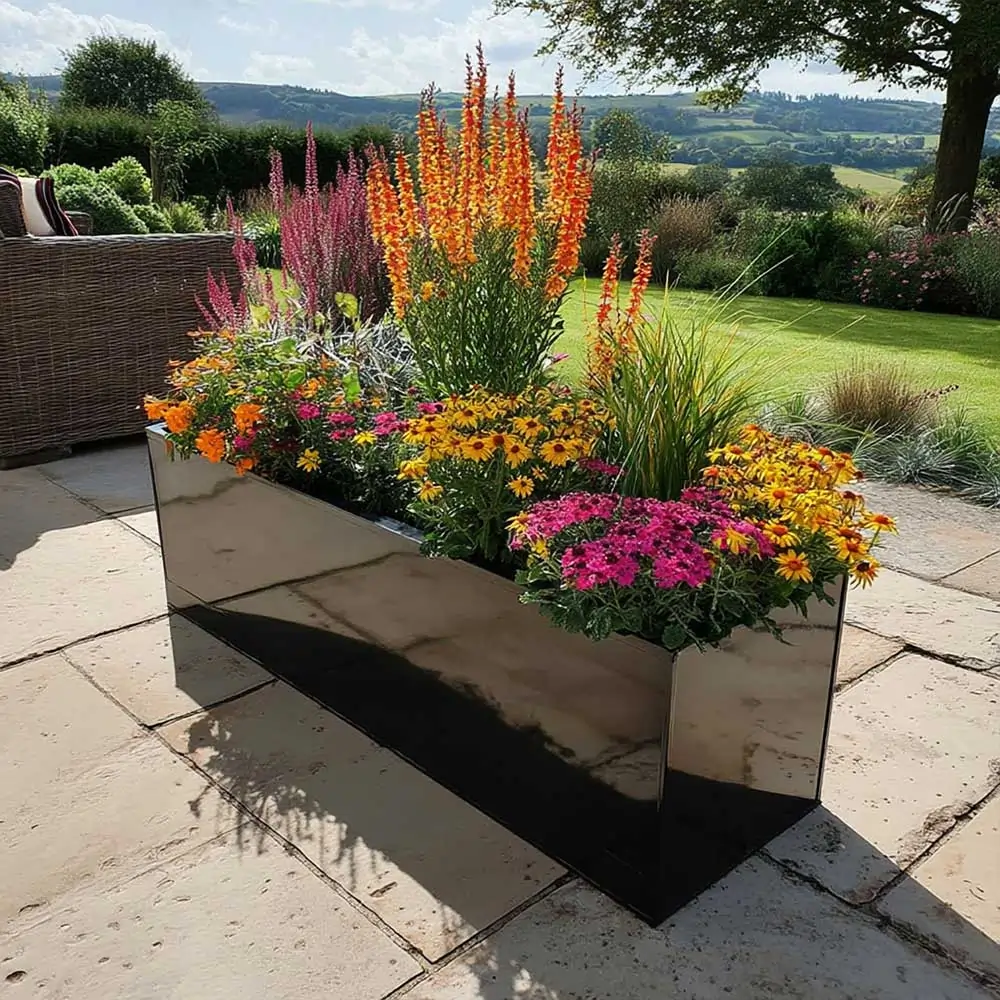Zinc Galvanised Trough Planter | 120cm x 40cm x 40cm | Black Gloss