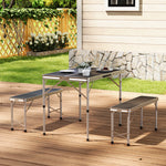 3 Pcs Picnic Table Set Aluminium Portable Folding Camping Table And Benches Set | Set of 3 | Black