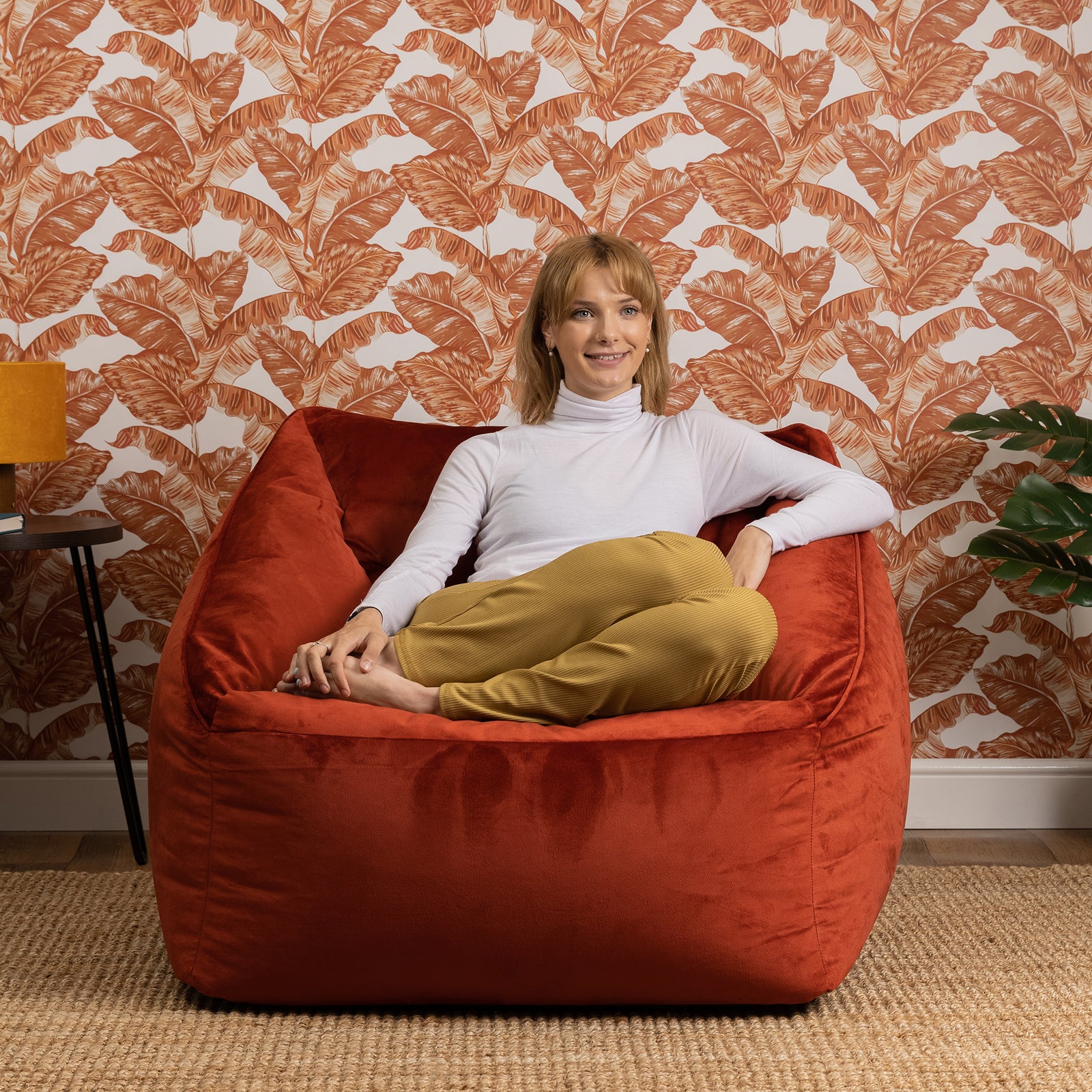 Natalia Velvet Armchair Beanbag | Orange