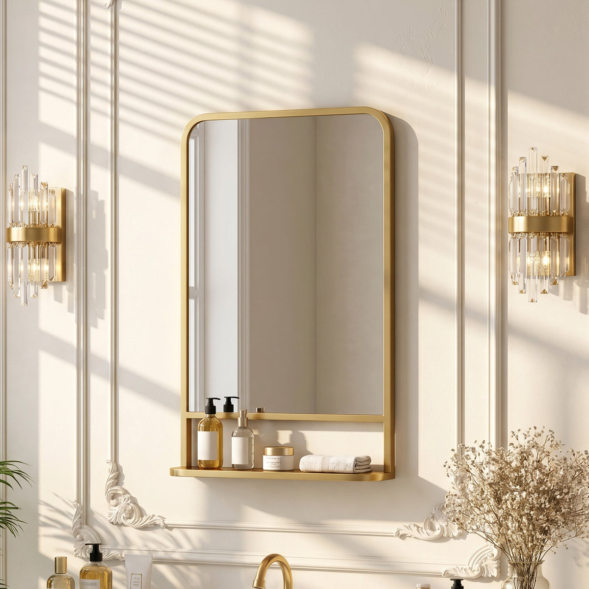 HOMCOM Rectangle Wall Mirror With Shelf 70 X 50 Cm, For Living Room, Bedroom
