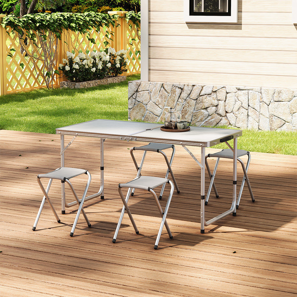 5 Pieces Garden Dining Set Folding Picnic Table With Portable Lightweight Aluminium Table Stools Set