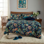Jamboree Trail Easycare Duvet Cover Set – 200tc Cotton Rich Floral Bedding | Double | Navy Blue