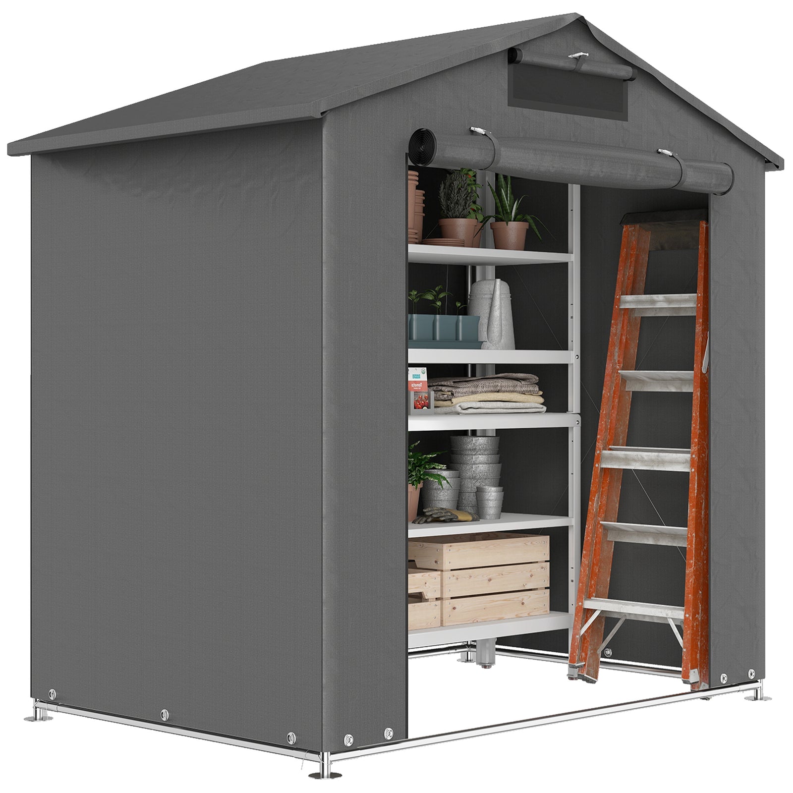 6x4ft Garden Storage Shed Tent Bike Tent Dark Grey