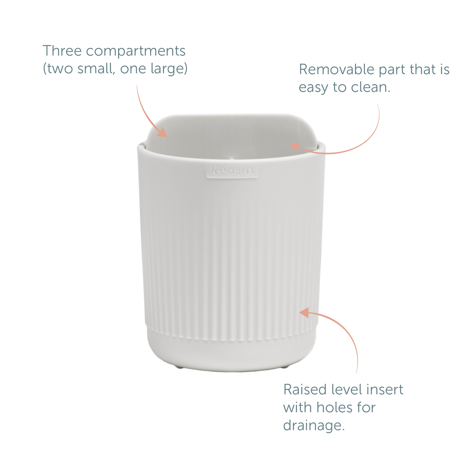 Recycled Toothbrush Holder - Three compartments - Easy to clear removable parts - Made in the UK | Stone