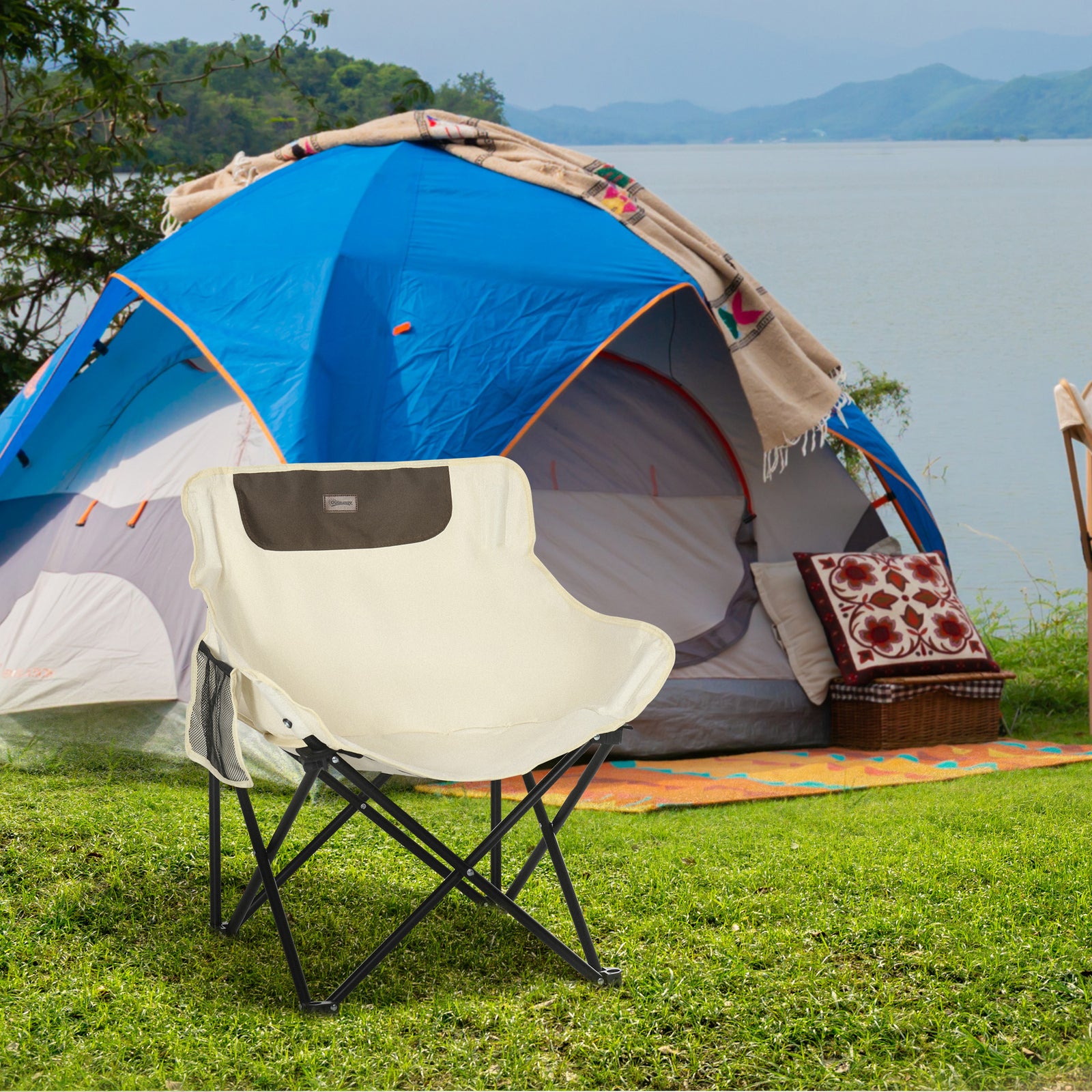 Folding Camping Chair W/ Carrying Bag And Storage Pocket | White