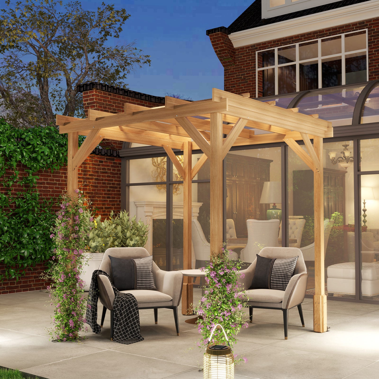 2 X 2m Wooden Pergola Kit, Garden Gazebo Shelter, Dark Brown