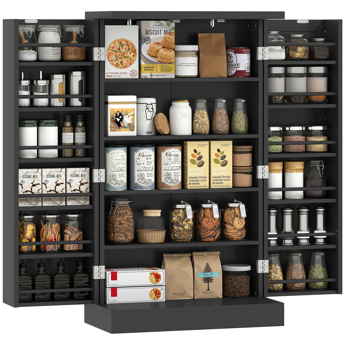 HOMCOM Kitchen Cupboard W/ 5 Tiers, 12 Spice Racks, Kitchen Storage Cabinet
