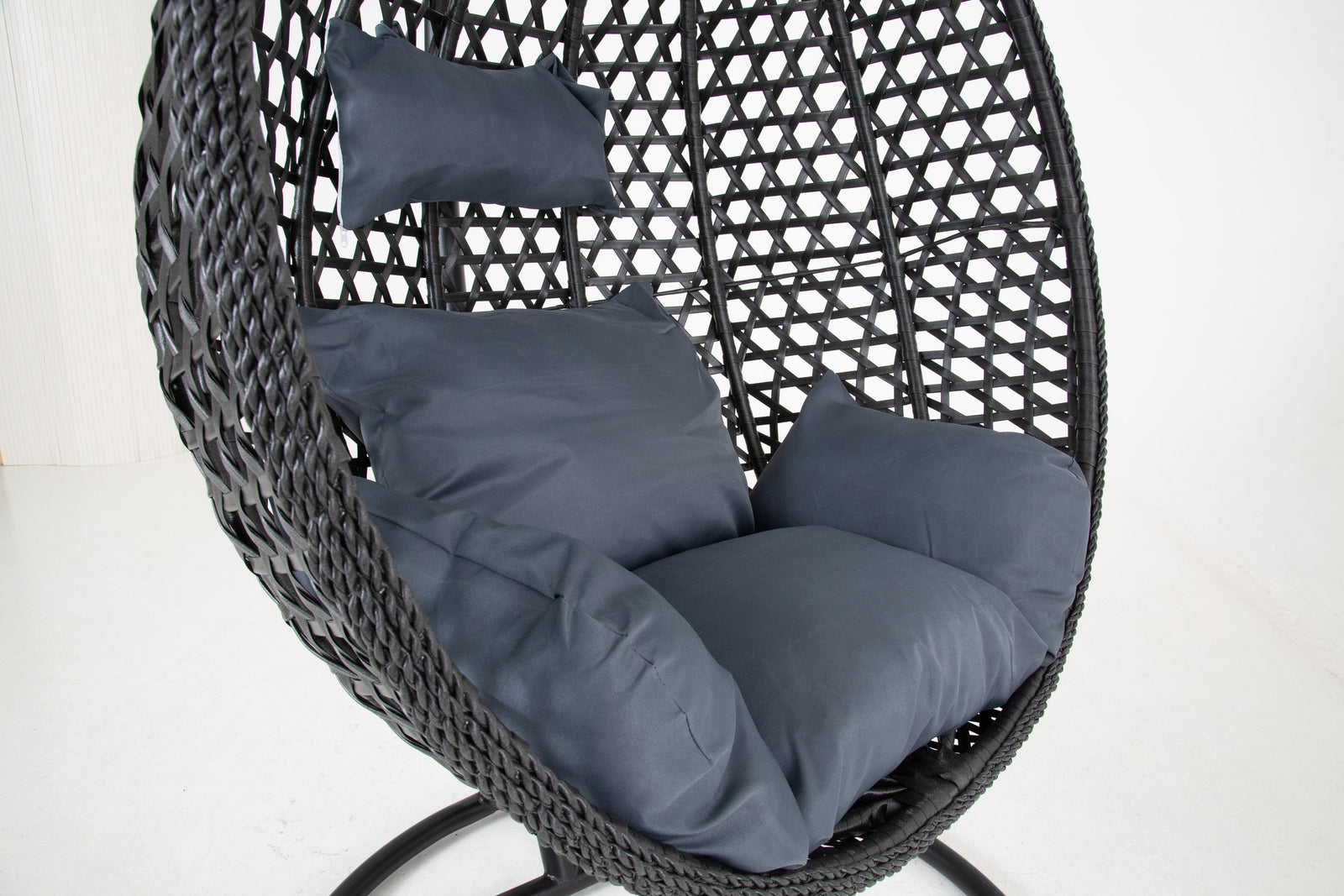 Luxurious Onyx Black Hanging Swing Pod Egg Chair With Deep Grey Cushions | 56 - 121cm | Charcoal Gray