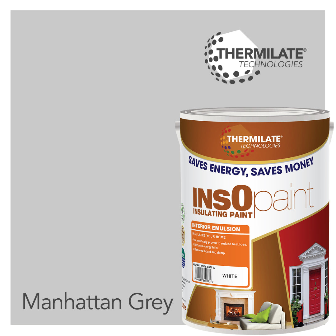 Insopaint Interior Emulsion Paint - Anti Mould, Insulating & Energy Saving For Interior Walls & Ceiling | 5l | Manhattan Grey