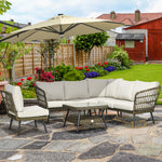 5 Pcs Rattan Corner Sofa W/ Glass Table