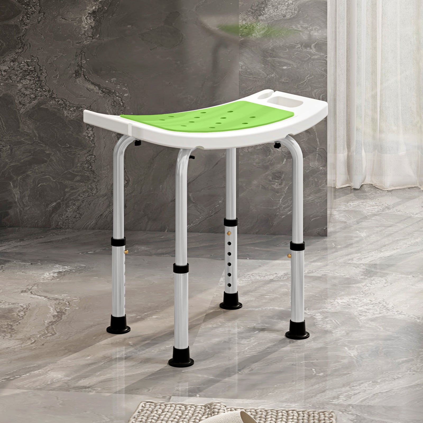 Adjust Aluminium Bath Stool Non-slip With Shower Hole | One Size | Green