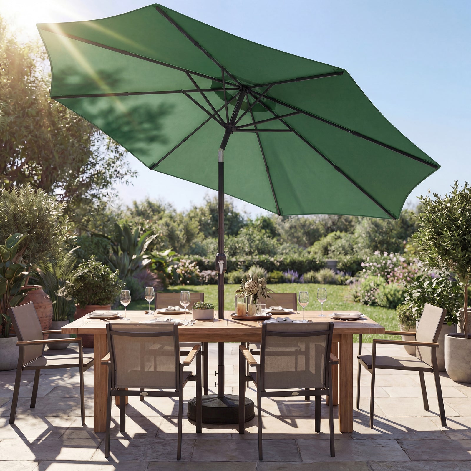 2.7 M Garden Parasol Umbrella With Cross Base, Sandbag | Green
