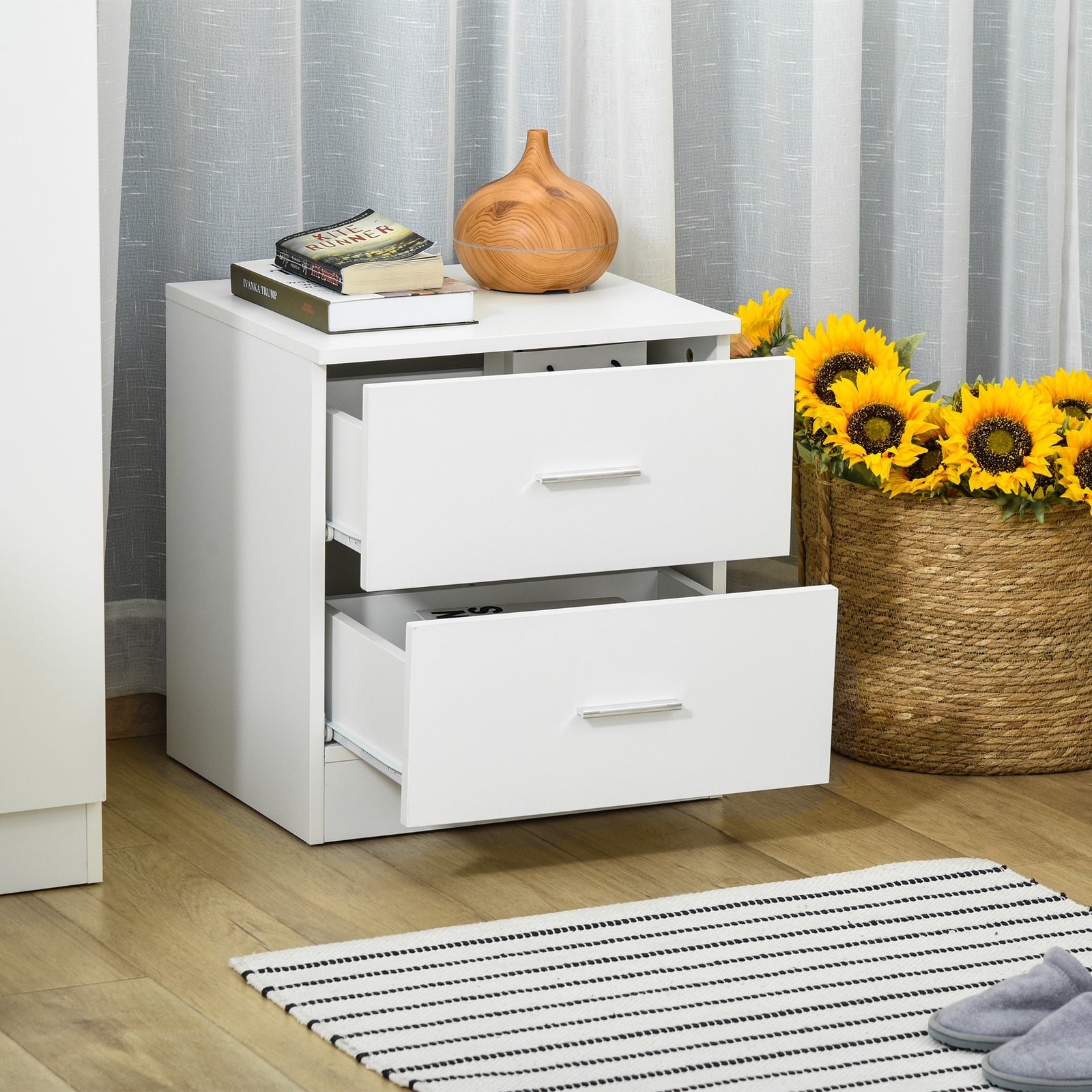 Bedside Table W/ 2 Drawers, Nightstand, Side Storage Cabinet