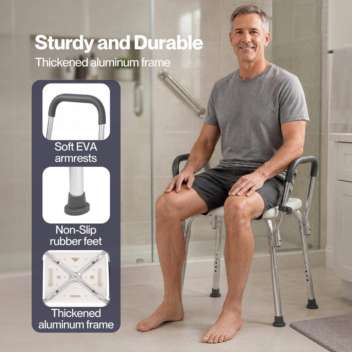 Levede Bathroom Shower Chair Adjustable Bath Stool Seat With Handles Disabled