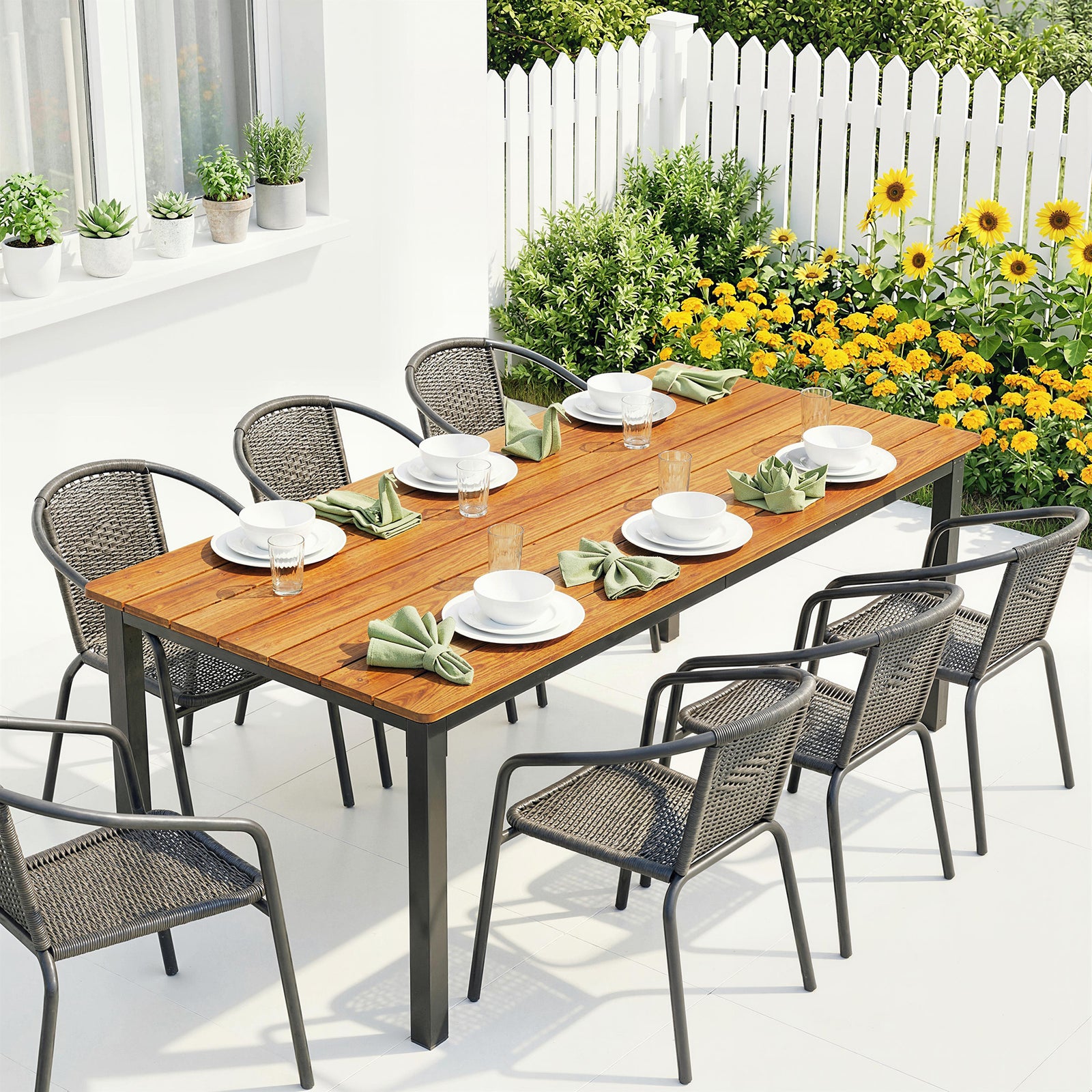 180 X 86 Cm Garden Dining Table For 6-8 Person | Natural