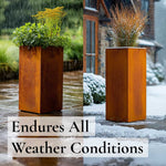 Corten Steel Tall Square Planter - Pre-rusted | 32cm x 32cm x 75cm | Brown