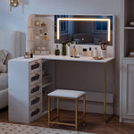 HOMCOM Dressing Table With Led Mirror And Stool, Drawers, Vanity Desk, White
